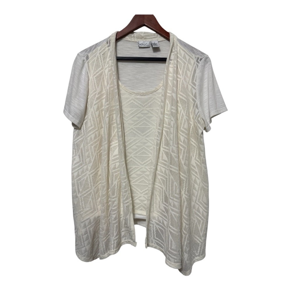 Kim Rogers Faux Two Piece Fly Away Blouse Womens Large Aztec Career Wear Cut-out